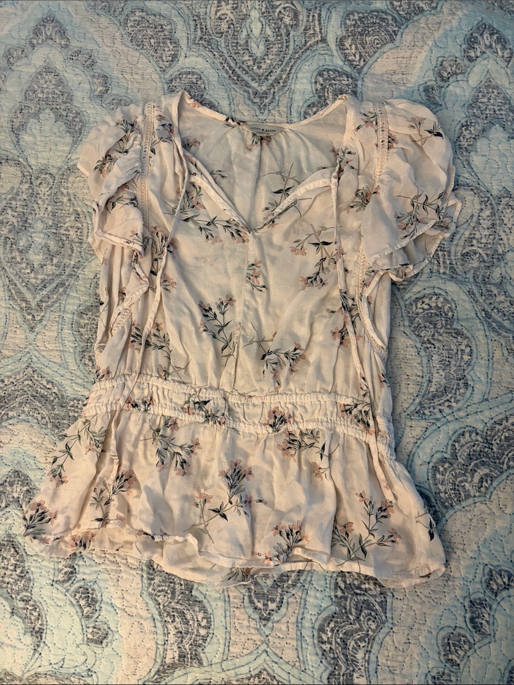 Lucky Brand White Floral Peplum Blouse